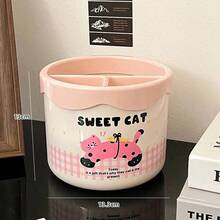 可爱卡通动物大容量笔筒 - 办公桌收纳盒，可收纳钢笔、马克笔和文具，小猫小狗图案，适合学生和办公人士使用，蓝粉色，办公用品及配件，办公桌配件，桌面配件，办公配件 - 多色1 - 查看 8