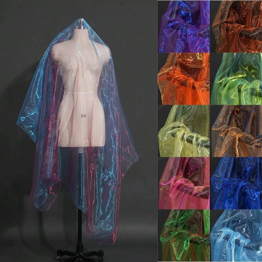 100X150cm Colorful Two-Color Gradient Organza Mesh Fabric For Women Sewing Wedding Dress Home Textiles Patchwork Cloth Materials - A - View 1