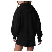 Alo Yoga Women's Accolade Full Zip Hoodie | Premium Heavyweight French Terry Fleece Sweatshirt | Luxury Soft Oversized Hooded Jacket | Classic Athletic Streetwear Zip-Up Outerwear | Urban Fashion Loose Fit Casual Gym Hoodie With Chrome Logo - Black - View 2