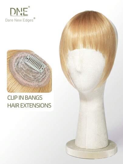 DNE HAIR 100% Human Hair Clip-On Bangs #18 Caramel Blonde Color, Natural Looking Hairpiece With Hairline For Women & Girls, Everyday Wear