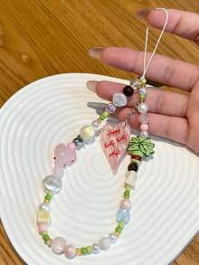 Dây đeo máy ảnh CCD hình trái tim làm từ vỏ dừa, mặt dây chuyền ốp điện thoại, dây chống thất lạc, đồ tự làm bằng hạt cườm. - cọ dừa - Xem 3