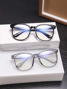 2 PCS Men's Square Large-Frame Glasses Frame Transparent And Clear Lenses Snug Fit With Pressure-Free Comfort Casual Style For Daily Office With Glasses Box - Multicolor - View 3