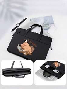 动物系列笔记本电脑包，配有肩带和线缆整理器，印有可爱的“工作小猫、小狗、熊猫、DJ鸭和健身仓鼠”图案。这款便携式笔记本电脑包象征着友谊和家庭。这款笔记本电脑包防水、柔软、透气、耐用且富有弹性。笔记本电脑包、笔记本电脑保护套、电脑包、笔记本电脑包、防水旅行必备品、旅行用品、男士笔记本电脑包、女士笔记本电脑包 - 彩色 - 查看 2