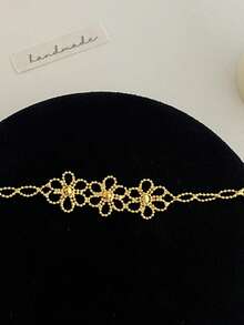 1件装 奢华优雅金色锆石手链 女士方形镀金可调节手链 派对首饰礼品 - 金色 - 查看 4