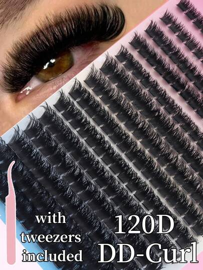 14ペア 120D 濃密で豊かな ヨーロッパ&アメリカンスタイル 付け睫毛、プロ仕様ピンセット付属、初心者でも簡単、合計224クラスター、Dカール 3Dフレアデザインで魅力的な目元、8-16mmのミックス丈で自由なアレンジ、DIYセグメントデザインで簡単トリミング、日常通勤、パーティ、外出に最適