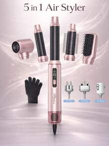 UKLISS Alat Penata Rambut Udara Panas Pintar 5-in-1 - Sikat Pengering Rambut dengan Kontrol Suhu Cerdas, Menciptakan Rambut Halus, Berkilau, dan Bebas Kusut - Merah Muda - Berwarna merah muda - View 1