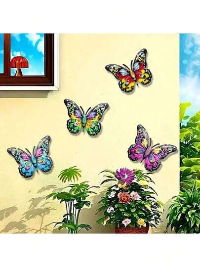 1/4pcs Metal Butterfly Wall Decor Set - Decorative Hanging Ornaments For Garden, Patio, Living Room, Balcony - Ideal Gift For Loved Ones, Perfect For Indoor Decoration