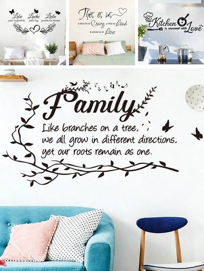 BRUP 1pc Family Wall Stickers With Butterfly And Leaf Patterns, Suitable For Wall Decoration In Bedrooms, Living Rooms, And Kitchens, Featuring Warm Quotes, Wall Art, Home Art Decorative Stickers