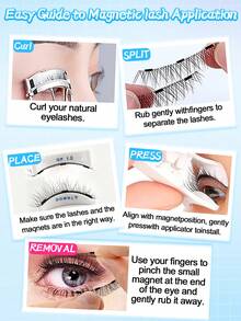 2对装磁性假睫毛套装，仿真睫毛，磁性背胶，无需胶水，卡通造型，轻盈可重复使用，配有佩戴工具，使用方便。 - 黑色 - 查看 9