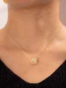 1pc Fashionable Minimalist Angel Wing Heart-Shaped Rhinestone Necklace, Versatile Accessory To Match Outfits - Gold - View 4