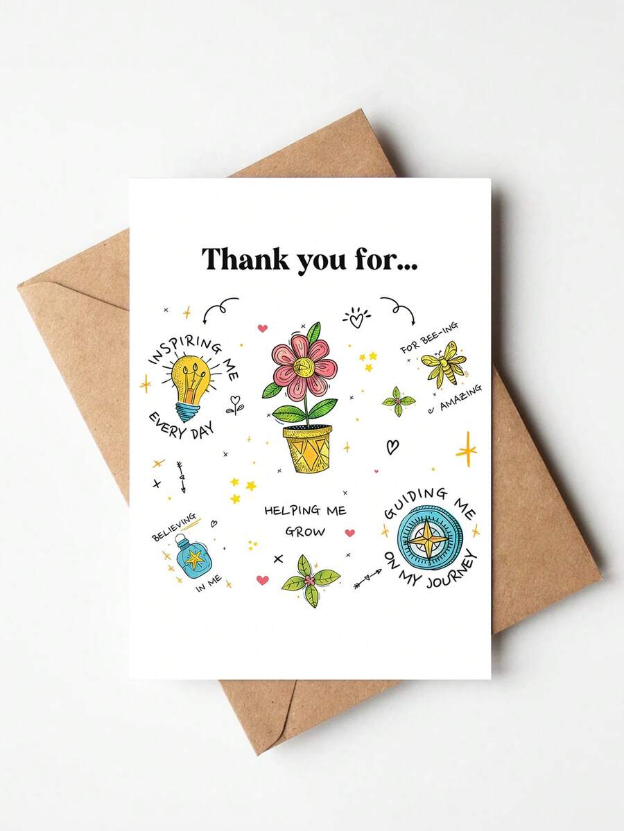 1pc Thank You Teacher Card For Helping Me Grow, Teachers' Day & End Of Term Appreciation Gift - Multicolor - View 1
