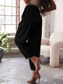 Women's Casual Tie-Knot Pocket Tapered Pants Black Spring - Black - View 3