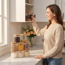9-Piece Set Of 17 Oz Small Square Storage Cans With Stickers And Markers. Glass Containers Are Suitable For Spices, Coffee, Seasonings, Kitchen And Home Use. Perfect Gifts For Friends And Family, Spice Jars, Cookie Boxes, Kitchen Storage Supplies - 9件套裝 - 查看 4