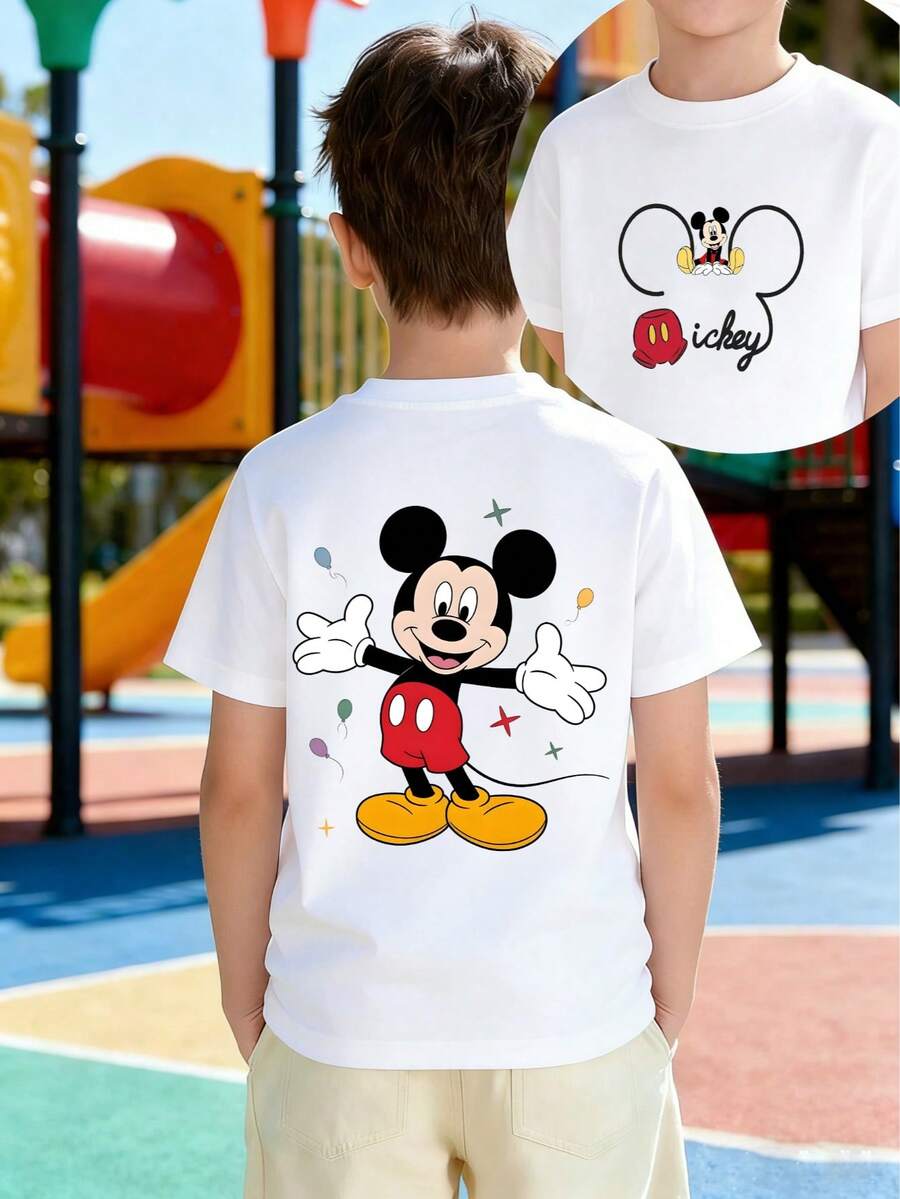 Disney Mickey Mouse Kids T-Shirt 2-14 Years Boys Girls Lightweight Breathable Short Sleeve Tee With Playful Balloon Print For Casual Summer Wear, Express Delivery - White - View 1