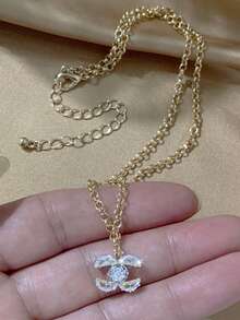 LADYCOCO 1pc Fashionable & Elegant Stainless Steel Chain With Rhinestone Pendant Necklace, Suitable For Women - Multicolor - View 5