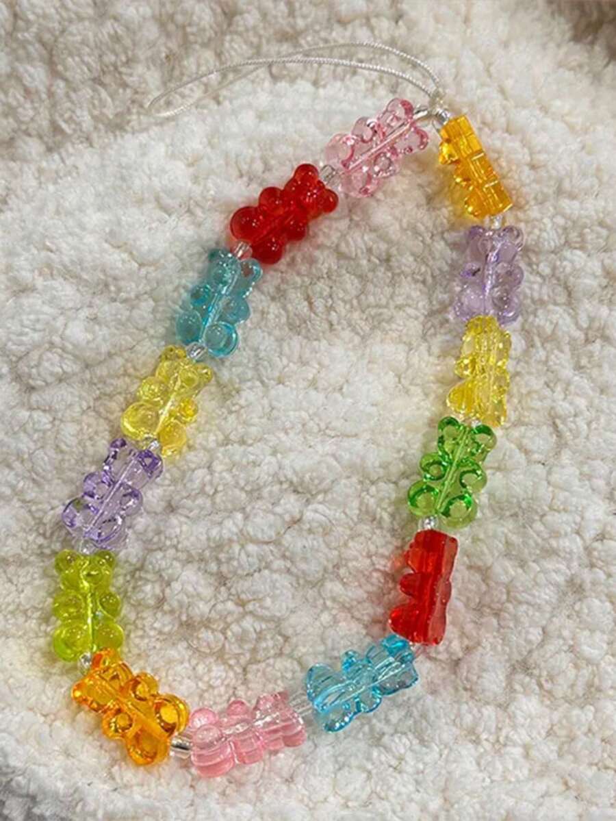 1条流行多巴胺彩虹熊手机挂绳，透明软糖珠手机挂绳，多功能透明软糖珠钥匙扣，适用于所有手机型号，适合送给母亲、家人、朋友，生日、节日礼物