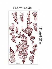 3pcs Red-Brown Leaf Flower Temporary Waterproof Tattoo Stickers, Fashionable Realistic Water Transfer Tattoo Stickers, Women Hand/Foot/Body Art, Suitable For Festivals, Weddings, Gifts And Daily Wear - Brown - View 8