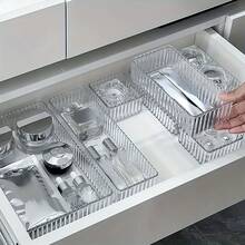 1pc/3pcs/4pcs/7pcs Set Multifunctional Transparent Plastic Drawer Storage Boxes, Ideal For Cosmetics Organization And Bathroom Storage, Various Sizes Available, Suitable For Every Room, Perfectly Fits Vanity And Bathroom Drawers, Fashionable Makeup Display Rack, Enhances Home And Bedroom Decor - Clear - View 6