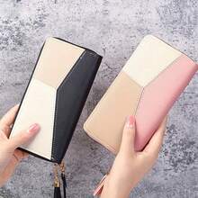 Cartera larga estilo coreano chic: amplio tarjetero con bolsillo para teléfono, costuras en contraste y compartimento para dinero con cremallera. Un accesorio elegante y práctico para mujer. - Azul - Ver 3