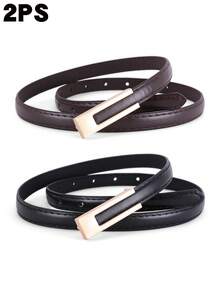2条方形金色光滑扣皮带，时尚优雅，可搭配连衣裙、T恤、休闲裤和日常穿着。 - 平扣小腰帶 - 查看 12