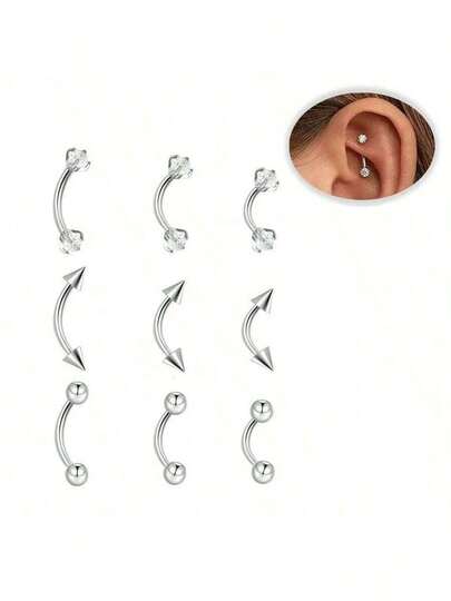 3-9 piezas de joyería para perforación de cejas en tono dorado, anillos para cejas de acero inoxidable 316L aptos para mujeres y hombres, micro labret, ombligo, espiral, labrete vertical, joyería para perforación de labios, 6mm/8mm/10mm