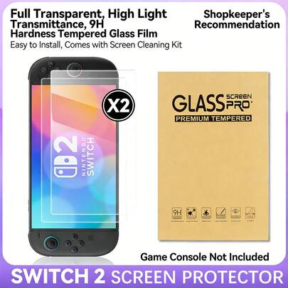 Rockyland 2 ชิ้น กระจกนิรภัยกันรอยหน้าจอสำหรับ 2 HD, เหมาะสำหรับ Switch 2 รุ่น 2025 ขนาด 7.9 นิ้ว, ลดแสงสะท้อน/เล่นเกมได้อย่างราบรื่น/ป้องกันรอยนิ้วมือ/กระจกนิรภัย/ครอบคลุมเต็มรูปแบบ/ไร้ฟองอากาศ