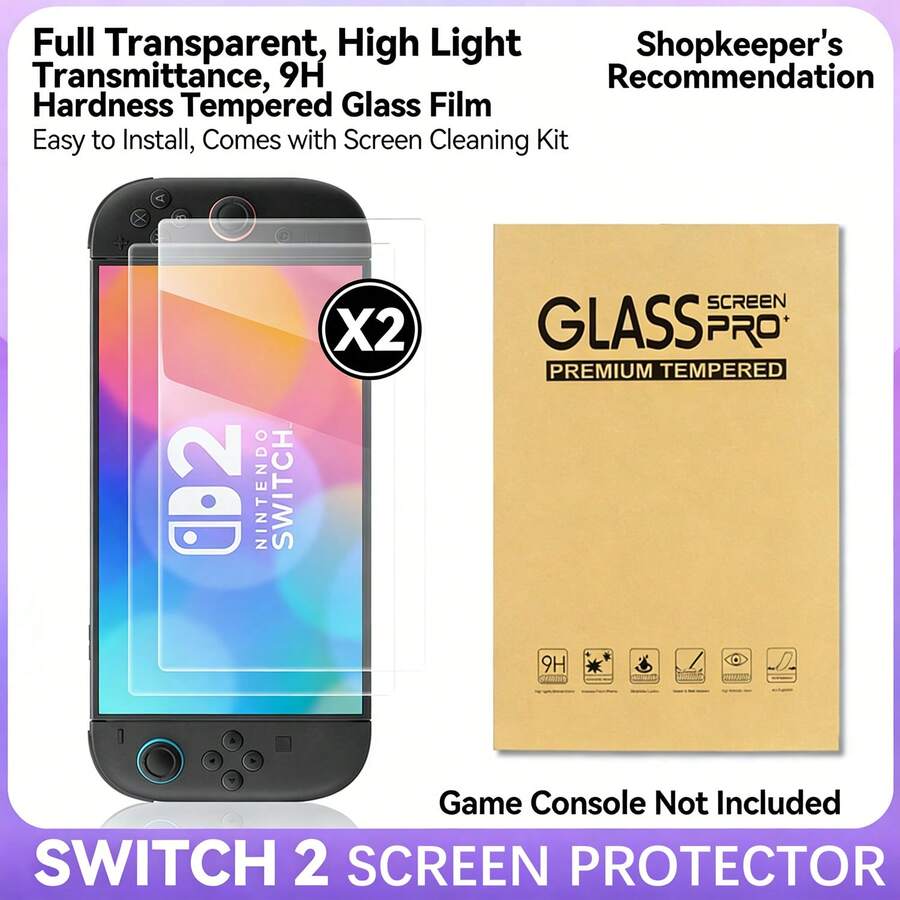 Rockyland [2 Pacotes] Apenas para Switch2 HD Película Protetora de Tela de Vidro Temperado, Adequada para o Modelo Switch2 2025 de 7,9 Polegadas, Anti-Reflexo - Reduz Reflexos/Experiência de Jogo Sedosa/Anti-Impressão Digital/Vidro Temperado/Cobertura Total/Sem Bolhas
