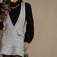 Overalls Skirt Couture Tweed - Branco e Preto - 查看 2