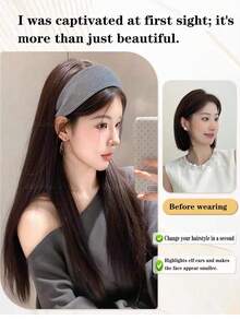 合成长直发半头假发，带发带，蓬松自然金色假发，带发带 - 彩色 - 查看 4