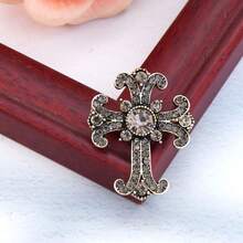 1pc Vintage Grey Rhinestone Turkish Brooch For Women, Suitable For Muslim Hijab, Collar, Wedding Bride Decoration, Antique Gold Alloy Brooch Jewelry - Turkish Brooch - View 22