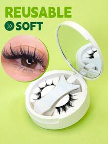 1 Pair CC Curled Magnetic Eyelashes Set, Includes Eyelash Applicator, Reusable, Natural Cartoon Style, Natural Pointed Cartoon Style Cat Eye Fluffy Soft False Eyelashes, False Eyelash Strips, Natural Soft Crossed Fluffy False Eyelashes, Natural Lengthening, Curled, Eye-Widening, Suitable For Women For Travel, Party, Etc., Natural Mixed Design Eyelash, Eyelashes, False Eyelashes - 黑色 5 - 查看 1