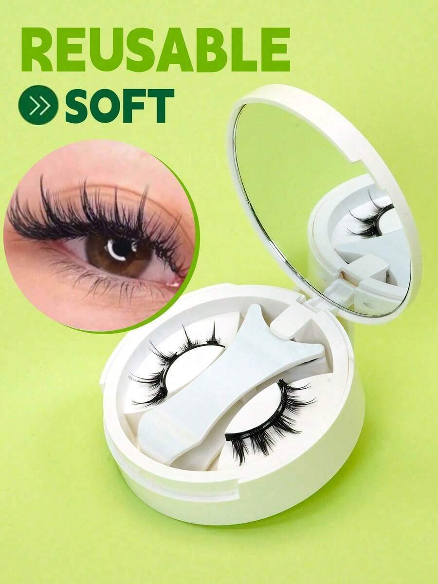 1 Pair CC Curled Magnetic Eyelashes Set, Includes Eyelash Applicator, Reusable, Natural Cartoon Style, Natural Pointed Cartoon Style Cat Eye Fluffy Soft False Eyelashes, False Eyelash Strips, Natural Soft Crossed Fluffy False Eyelashes, Natural Lengthening, Curled, Eye-Widening, Suitable For Women For Travel, Party, Etc., Natural Mixed Design Eyelash, Eyelashes, False Eyelashes - 黑色 5 - 查看 1