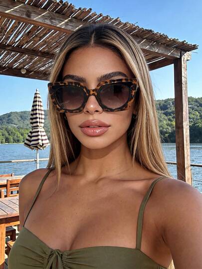 波西米亚风豹纹猫眼框时尚眼镜，女士塑料经典款，适合户外旅行、海滩度假、休闲装饰、日常佩戴，夏季防紫外线