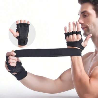 1 Pair Fitness Deadlift Assist Gloves, Pull-Up Bar Training Fingerless Gloves With Wrist Support, Anti-Slip Palm Protection For Men And Women
