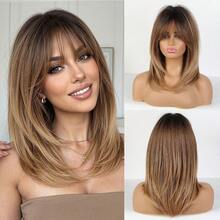 18 Inch Long Straight Brown Ombre Wig With Middle Part Bangs, Heat Resistant Synthetic Ombre Brown Wig For Daily Wear, Cosplay, Party & Fashion Styling - Brown Ombre - View 13