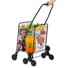 Carrito de Compras Plegable de 100 Libras con Ruedas de Escalada de Escalera, Cesta Grande de 22 galones, Ruedas giratorias de 360°, Carrito Plegable para lavandería, Compras - Negro - Ver 8