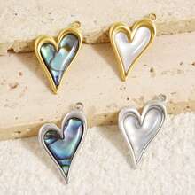 2pcs Heart-Shaped Pendant, Natural Abalone Shell, Glossy 304 Stainless Steel, Jewelry Making Supplies, Charm For Necklace, Earrings, DIY, Waterproof, Fade-Resistant, Fashionable Beach/Ocean Decor - Heart - View 7