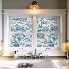 1卷复古法式农舍风格壁纸，蓝色风景和乡村风格，可剥离粘贴移除，防水防潮，适用于卧室壁炉、客厅装饰墙、楼梯、家居装饰和橱柜家具翻新，营造复古的房间装饰美感。 - 彩色 - 查看 10