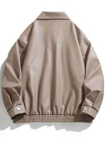 Chaqueta con cremallera minimalista para hombre, casual/negocios y de uso diario - Camel - Ver 2