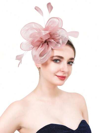 1pc Elegant Mini Hat, Kentucky Derby Style With Veil, Suitable For Ladies Tea Party, Bridal Wedding, Halloween, Church Event, Top Hat, Rave Party, Halloween Accessory, Bride-To-Be, Mini Top Hat, Mini Hat, Gift Hair Band Diadema Hair Hoop