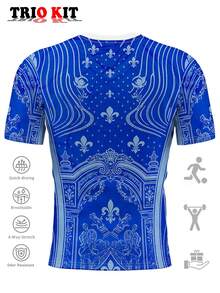 2026 World Cup French Commemorative Edition Football T-Shirt, Sports Top And Outdoor Sports Gear For Men, Women, And Youth, Comfortable V-Neck T-Shirt And Professional Sportswear, Casual Clothing, Printed With The French Gallic Rooster, Suitable For Football Matches, Training, And Fitness, An Ideal Gift For Both Men And Women - Blue - View 3