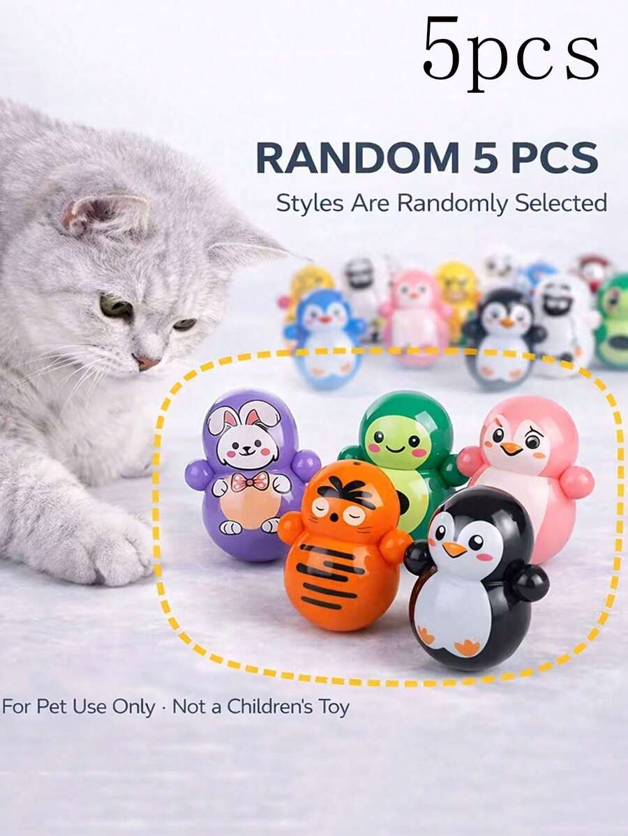 5pcs Cartoon Mini Roly-Poly Penguin, Carrot, Rabbit, Bee, Pet Cat Interactive Toys - Multicolor - View 1