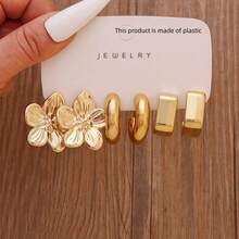Juego de 3-9 pares de pendientes de moda con baño de oro para mujeres, que incluye diseños de flor, lágrima y en forma de C, elegantes y estilosos, adecuados para uso diario, fiestas y eventos - Estilo 1 - Ver 2