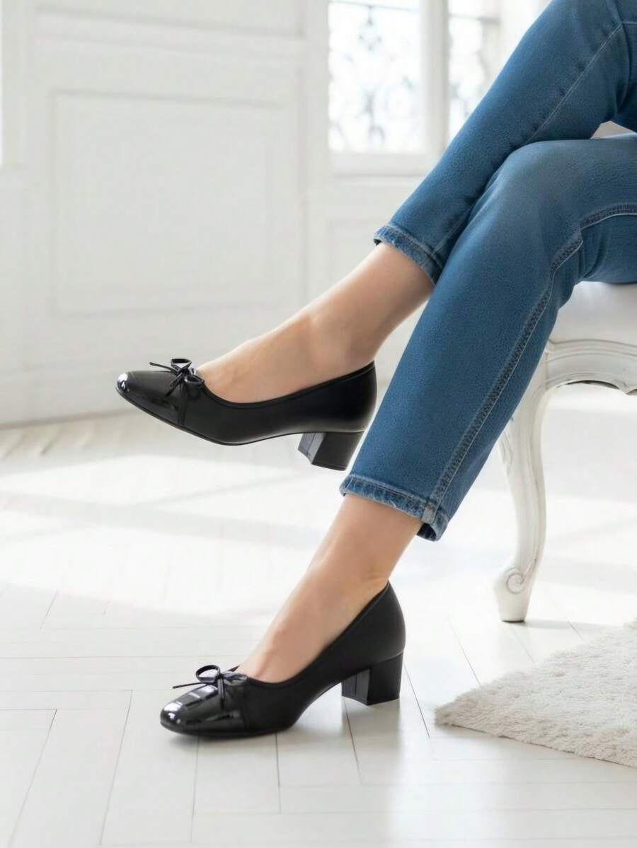Plus Size Square Toe Comfortable Casual High Heel Shoes, Minimalist Fashion For Everyday - Black - View 1