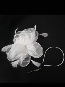 Fascinators Hat Tea Party Headwear Ribbons On A Headband And A Clip For Girls And Women,Summer,Beach,Wedding - White - View 4