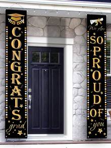 1 Pair Black & Gold 2026 Graduation Arch Couplet, Graduation Hanging Flag, Graduation Photography Prop, Graduation Porch Decor, Graduation Party Decor, Congratulations On Graduation Decor, 2026 Graduation Celebration Decor, Multifunctional Hanging Decoration For Porch, Indoor Courtyard, Indoor & Outdoor Party Decor - Black Gold - View 5