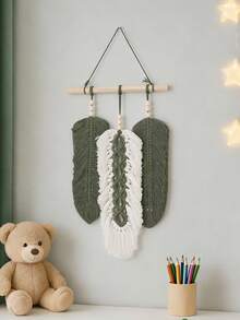 1pc Boho Style Sola Wood Hanging Decor, Woven Feather Wall Art, Rustic Home Decor, Handmade Nordic Wall Ornament, Neutral Green And Beige, Suitable For Living Room, Bedroom, Entryway, Corridor, Apartment, Dorm, Balcony, Studio, Seasonal Home Decor, Housewarming Wedding Party Decoration Gift - Multicolor - View 5