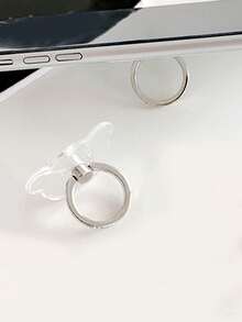 1pc Transparent Rhinestone Bear Head Phone Grip Holder, Creative Slouchy Watching TV Finger Ring Stand - Multicolor - View 3