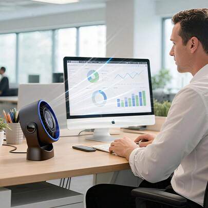 1 台风扇，USB 线供电 - 数字显示型号 - 4 档可调 - 便携式迷你风扇，适用于户外露营/书房/办公室/卧室/客厅，用于工作、学习和休息。