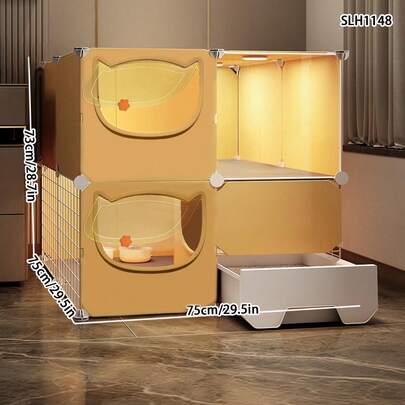 All-In-One Cat Litter Box & Cat Cage, Indoor Home Use With Cat Door, Cat Cabinet, Cat House, Cat Villa With Litter Box
